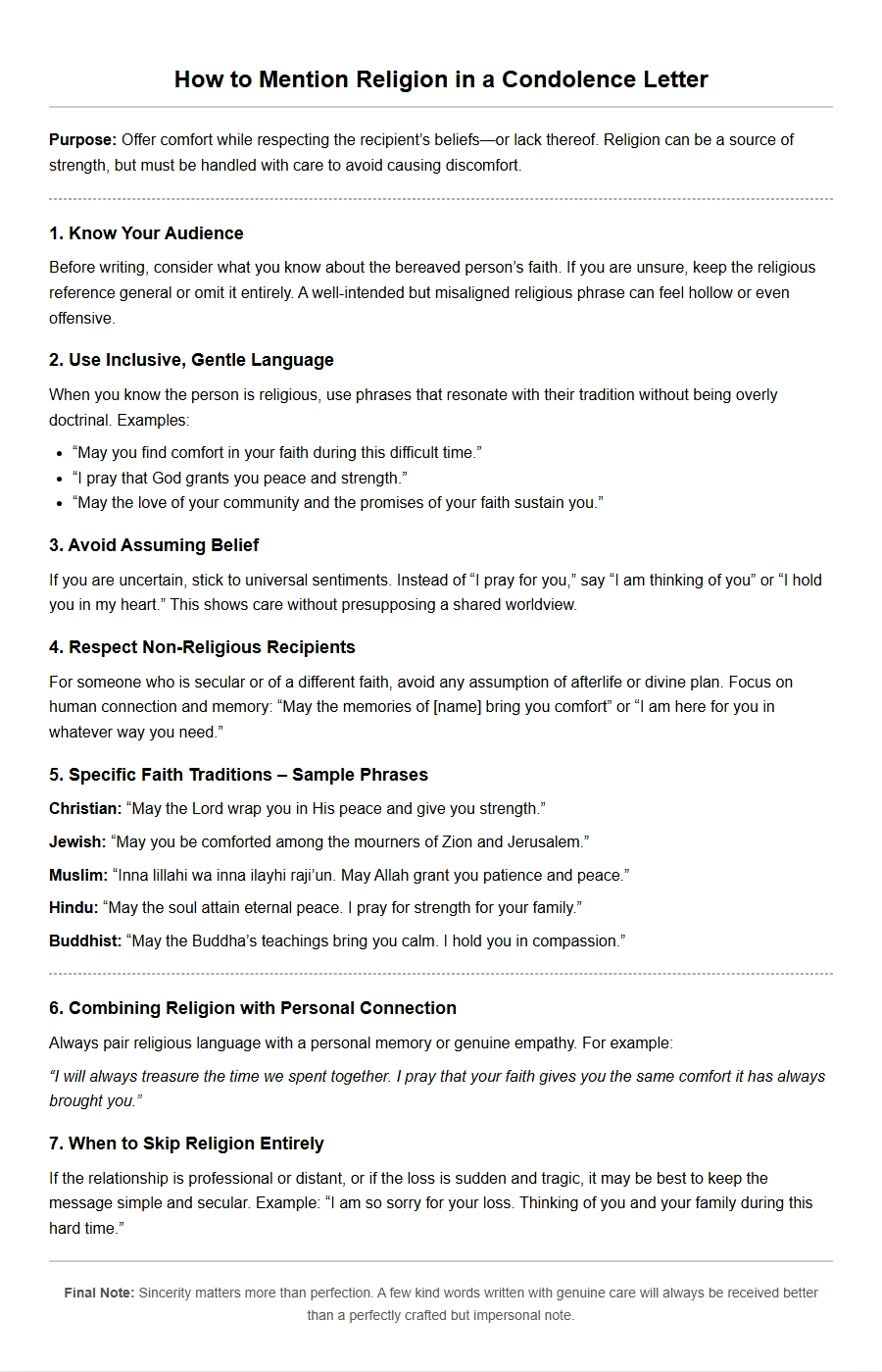 Ways to Mention Religion in a Condolence Letter