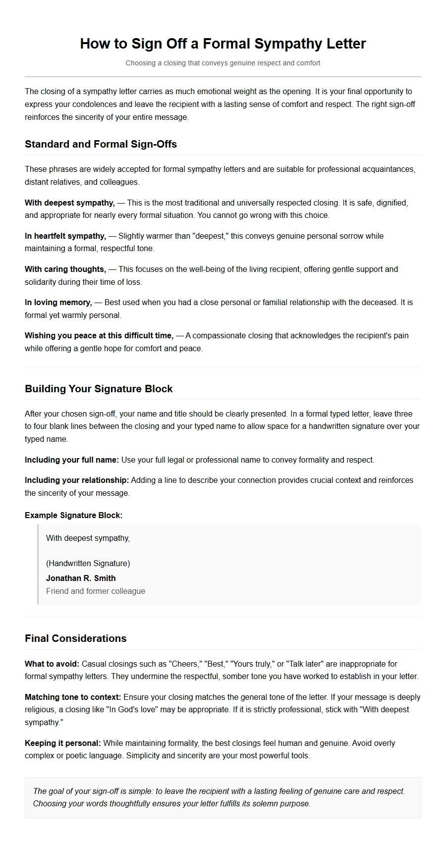 How to Sign Off a Formal Sympathy Letter