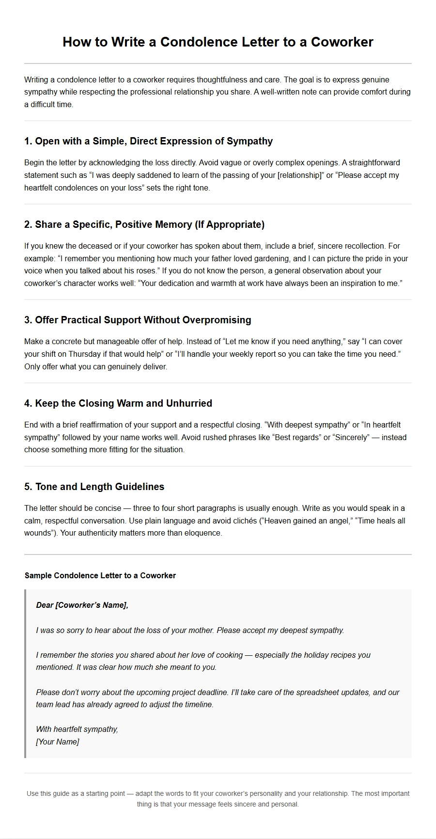How to Write a Condolence Letter to a Coworker