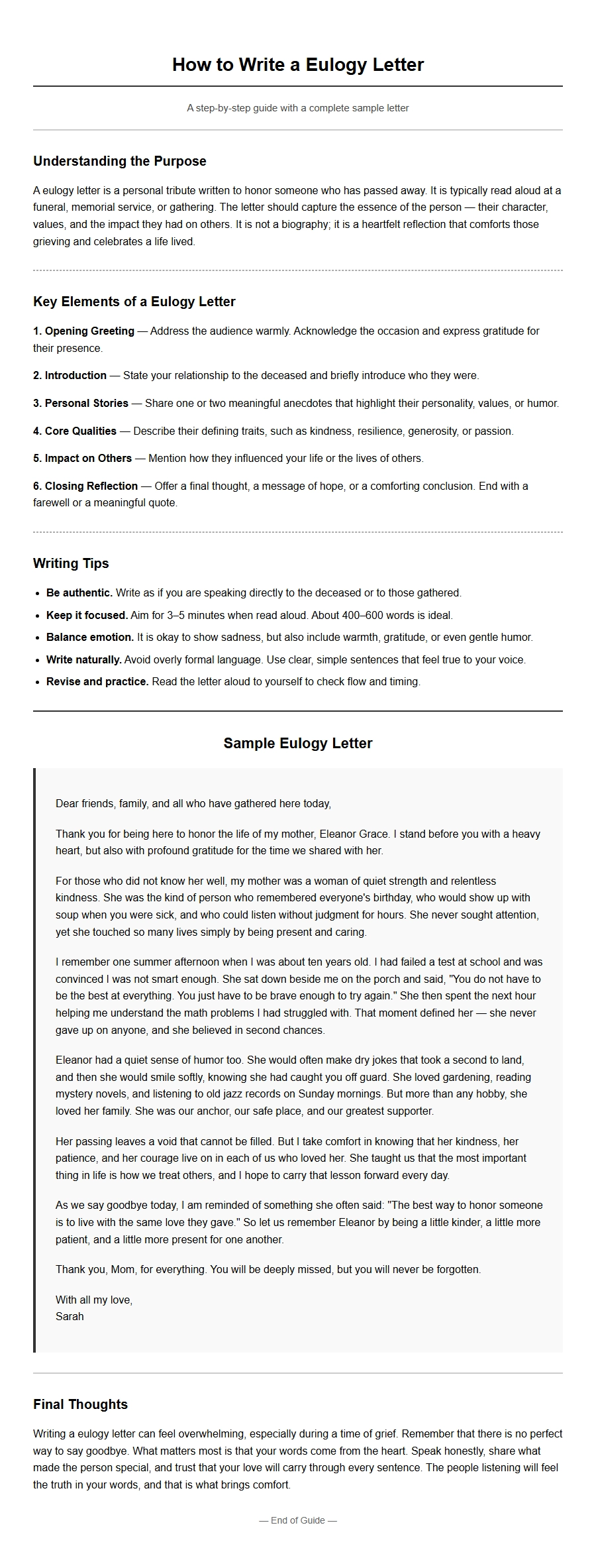 How to Write a Eulogy Letter (with Sample)