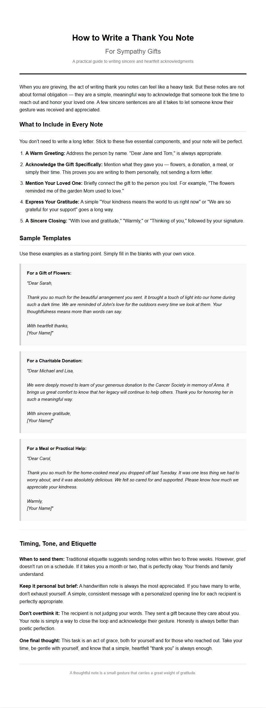 How to Write a Thank You Note for Sympathy Gifts