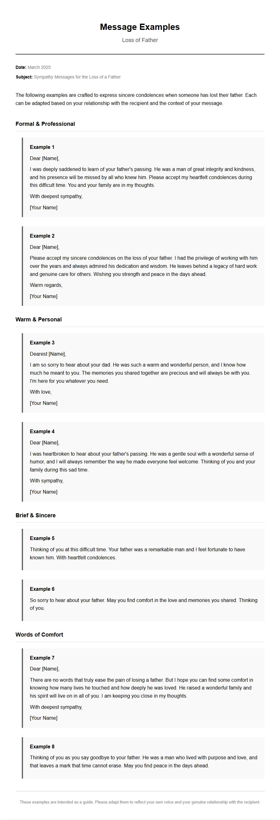Condolence Message Examples for Loss of Father