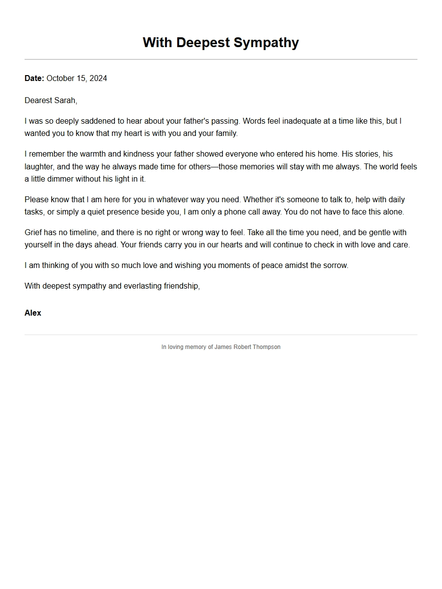 A Personal Touch Sympathy Letter for Your Friend