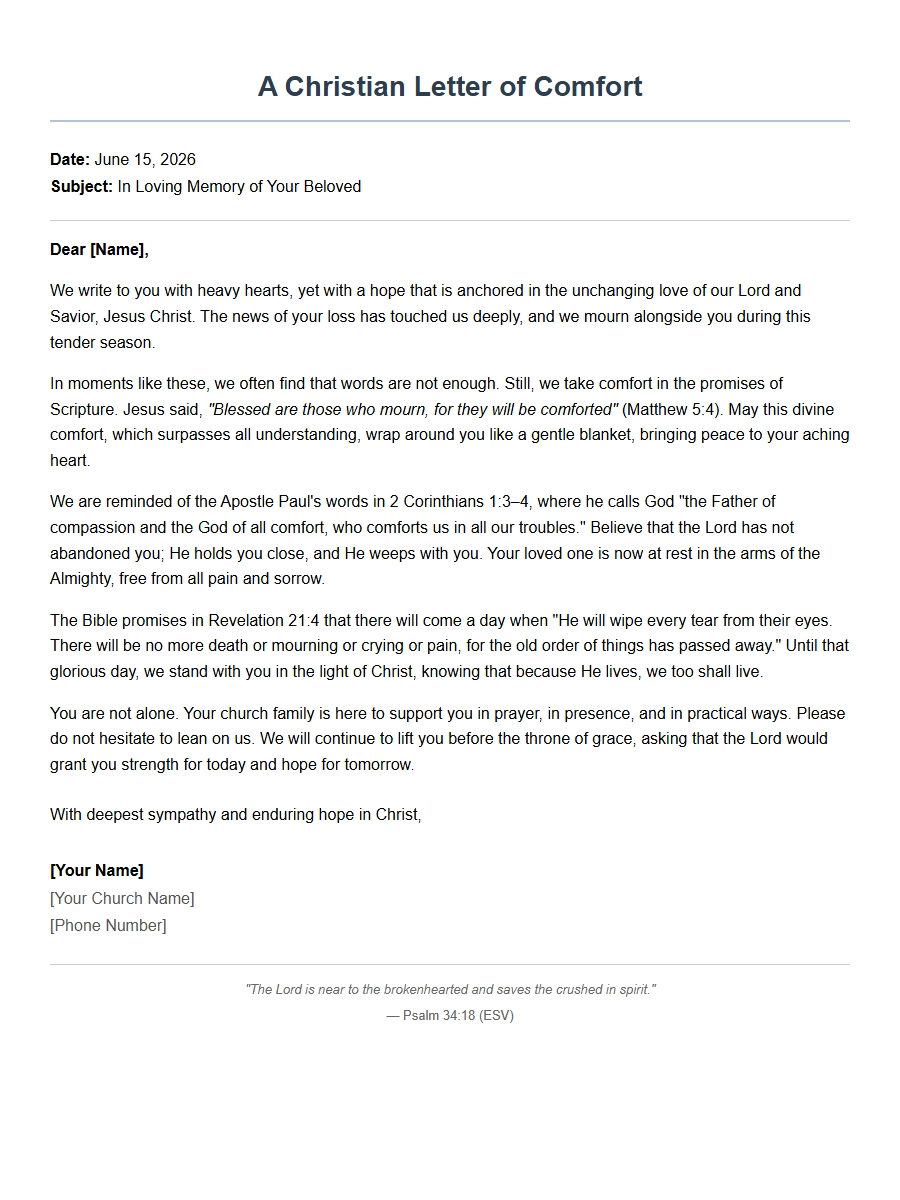 Christian Condolence Letter Example