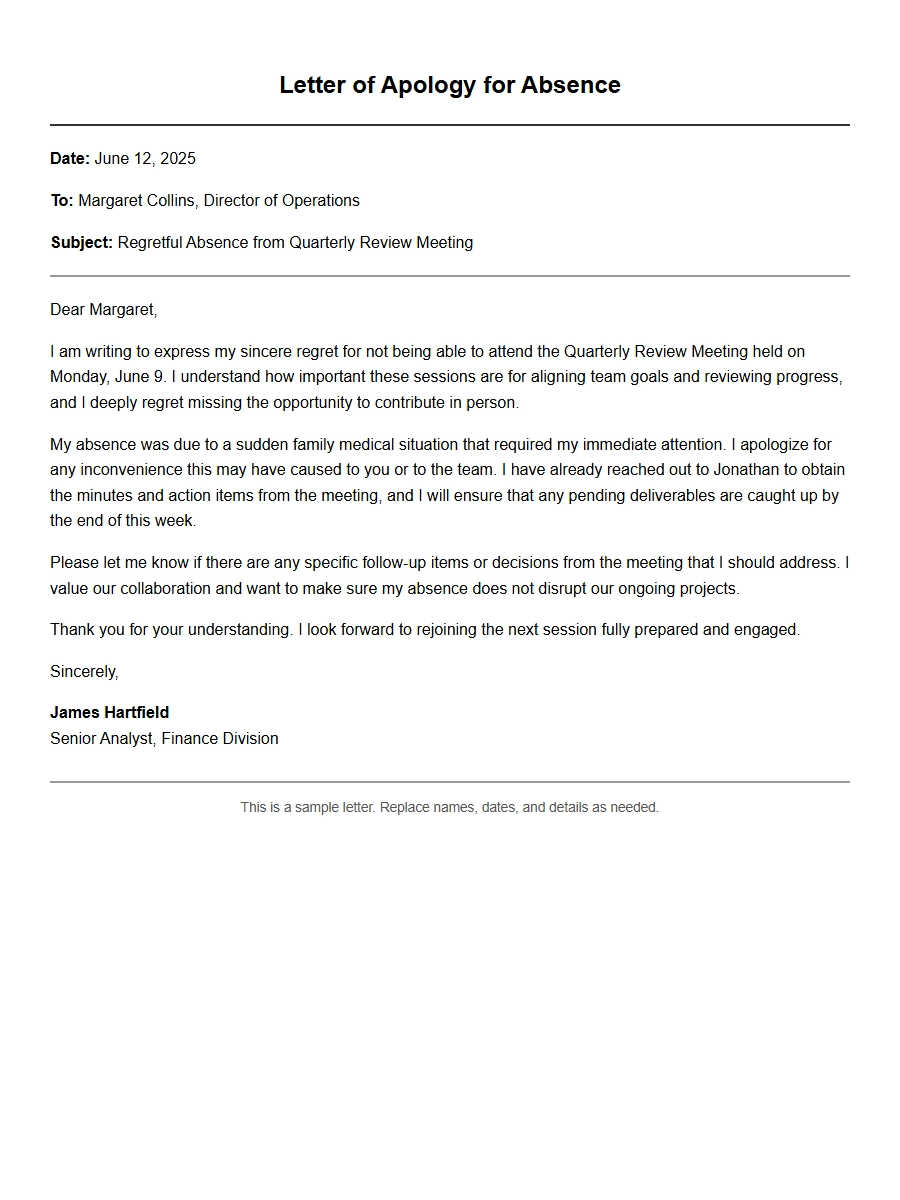 Sample Regret Letter for Missing a Funeral