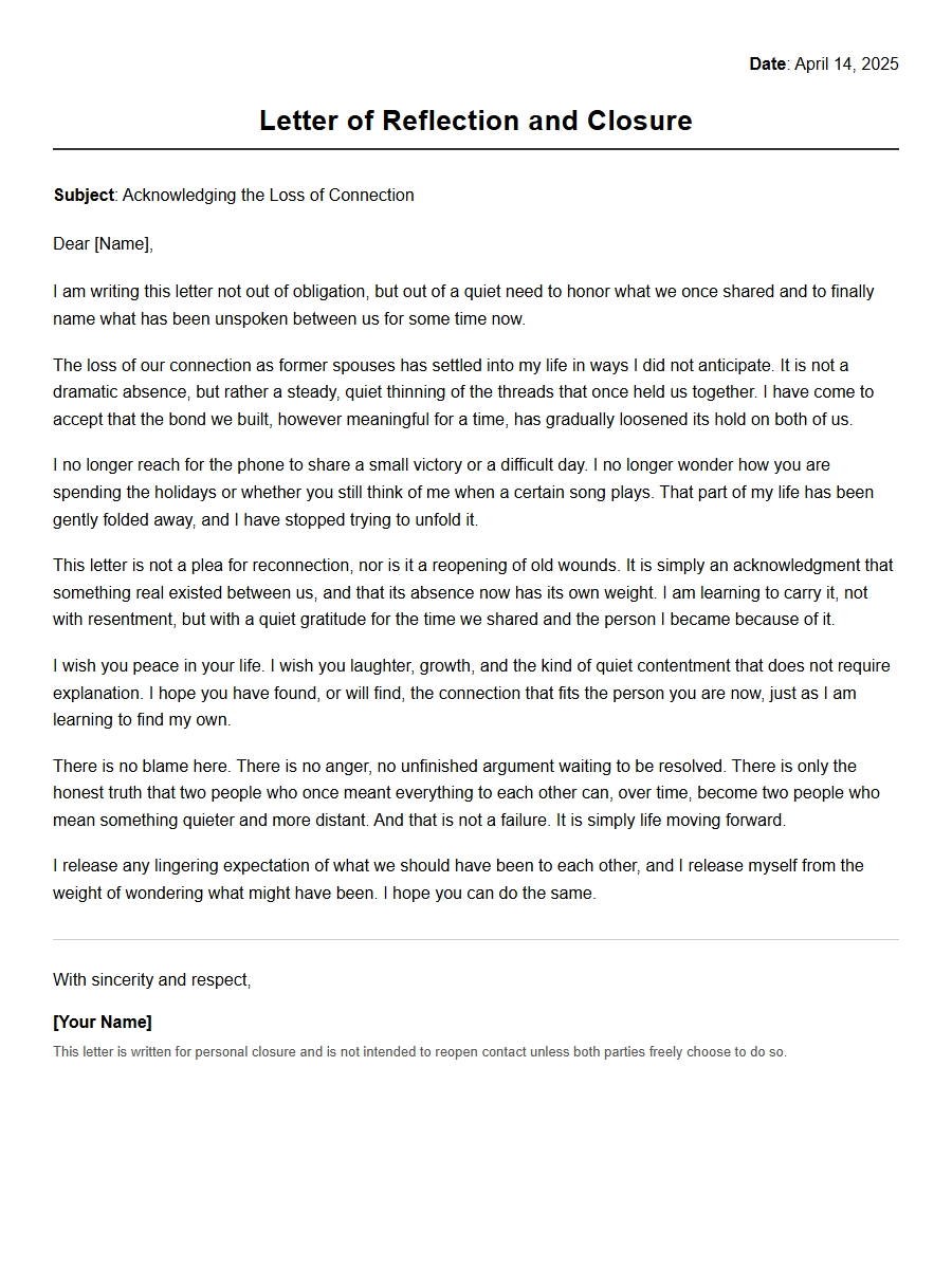 Sample Condolence Letter for Loss of Ex-Spouse