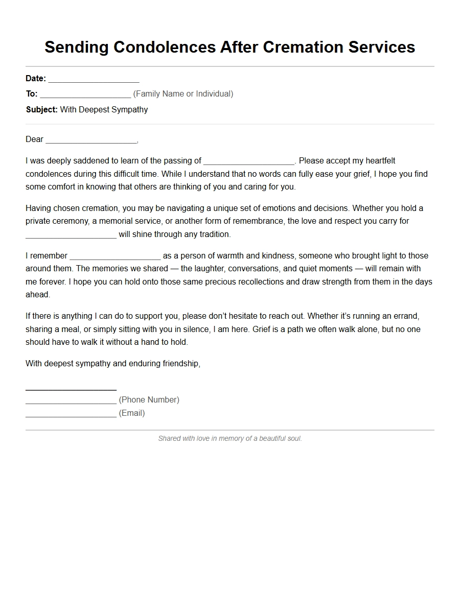 Sample Condolence Letters After Cremation Services