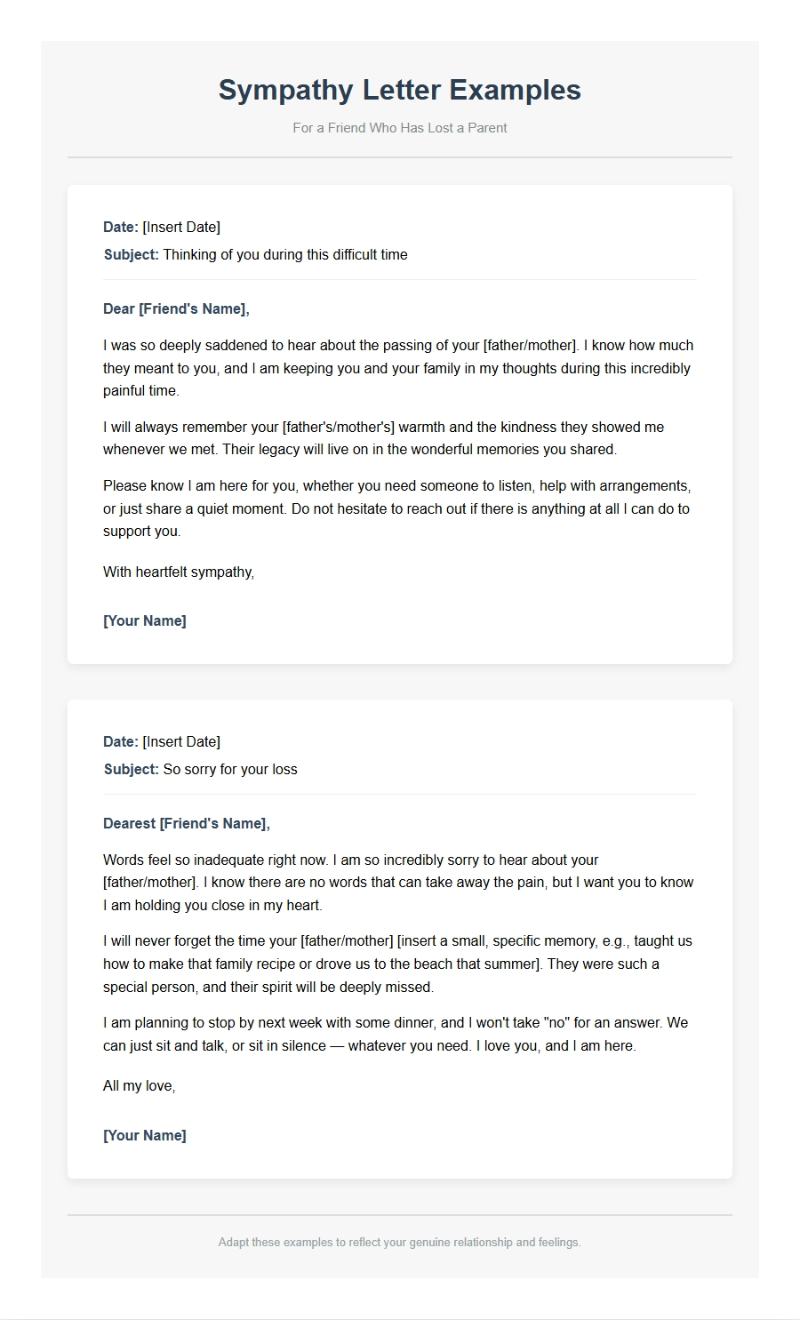 Sympathy Letter Examples for a Friend Who Lost a Parent