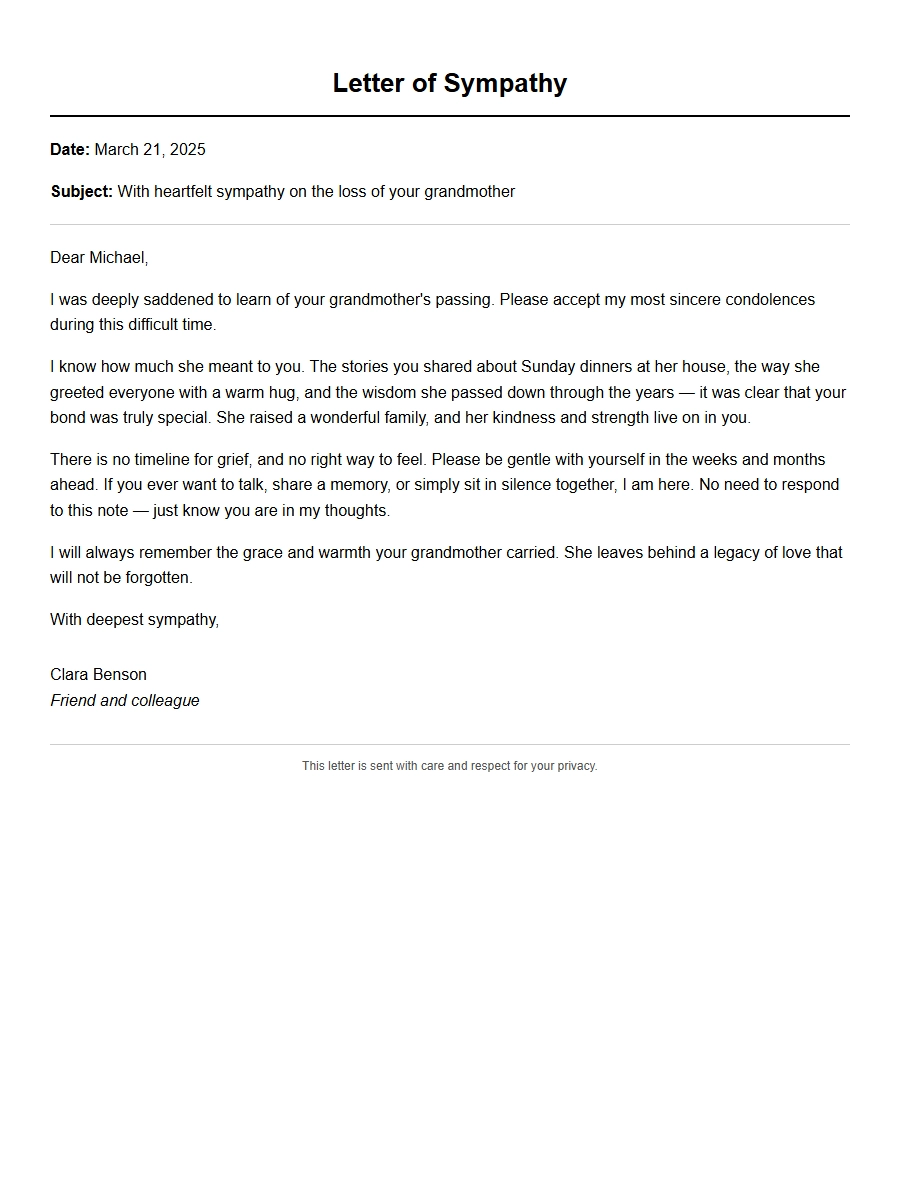 Sympathy Letter for Loss of Grandparent