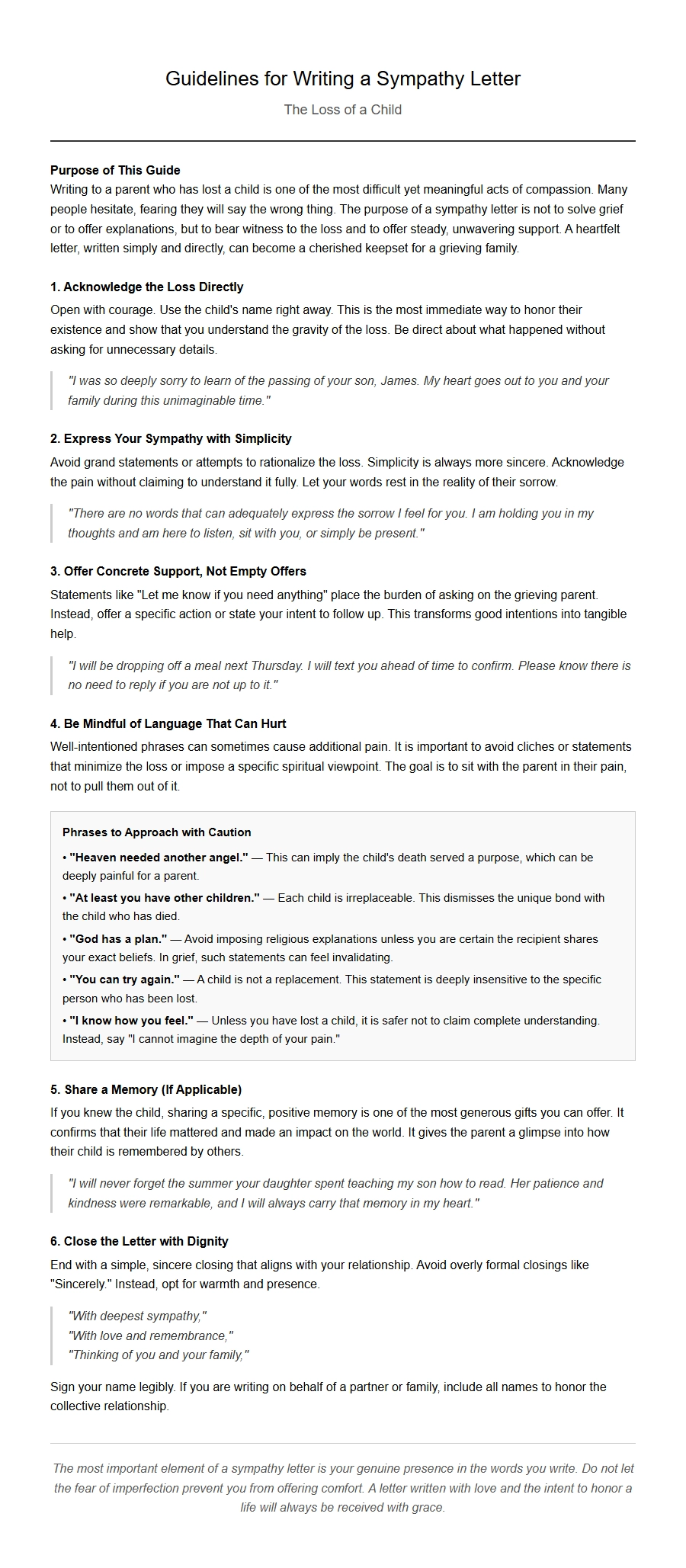 Sympathy Letter Guidelines for Losing a Child