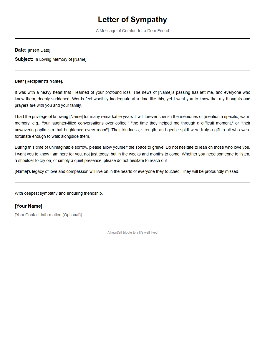 Sympathy Letter Structure for a Long Relationship
