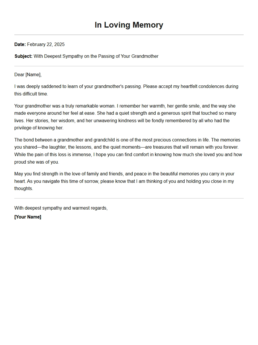 Condolence Letter for Grandmother's Passing