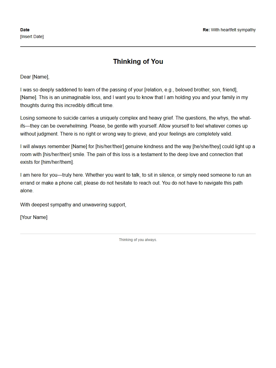 sympathy message for suicide loss survivor - Condolence Letters