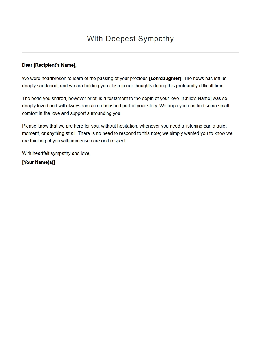 sympathy note for loss of baby boy girl - Condolence Letters