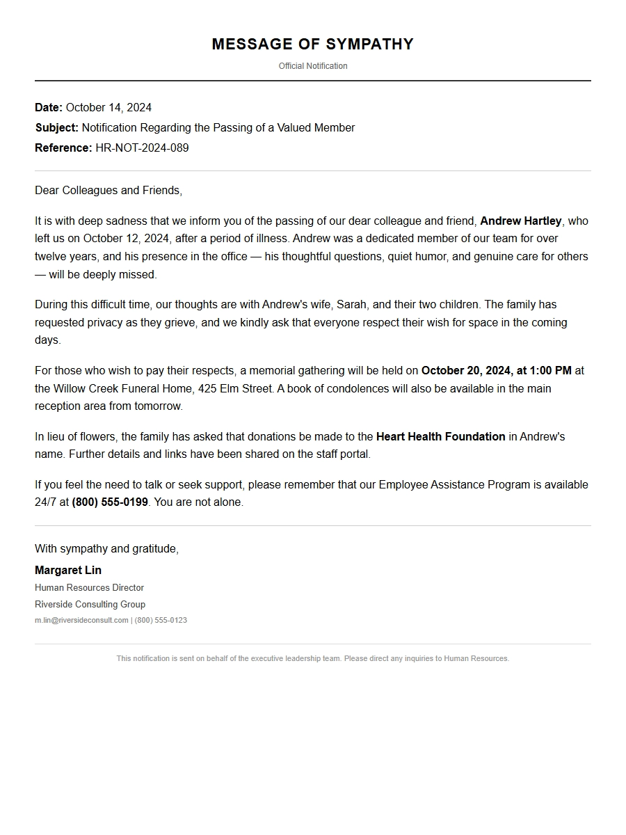 Sympathy Response for Death Notification Email