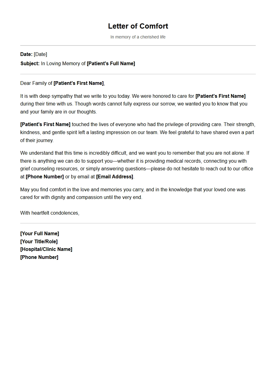 Writing Comfort Letters for a Recently Departed Patient