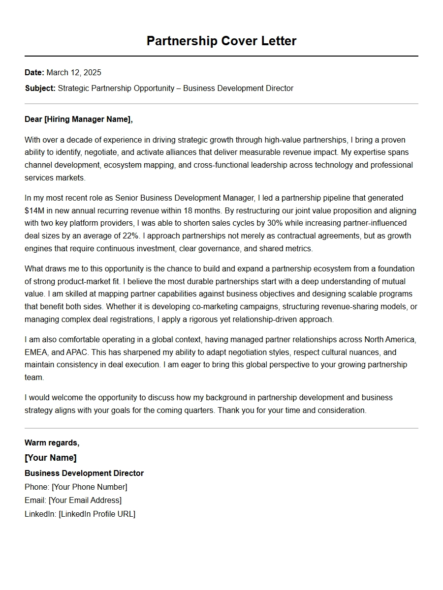 business development director partnership cover letter - Cover Letters