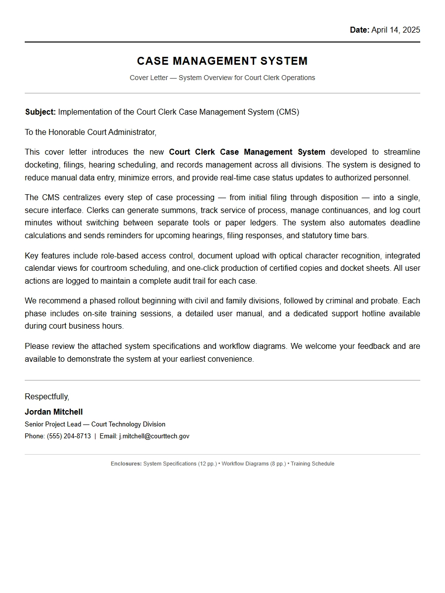 Court Clerk Case Management Cover Letter Guide