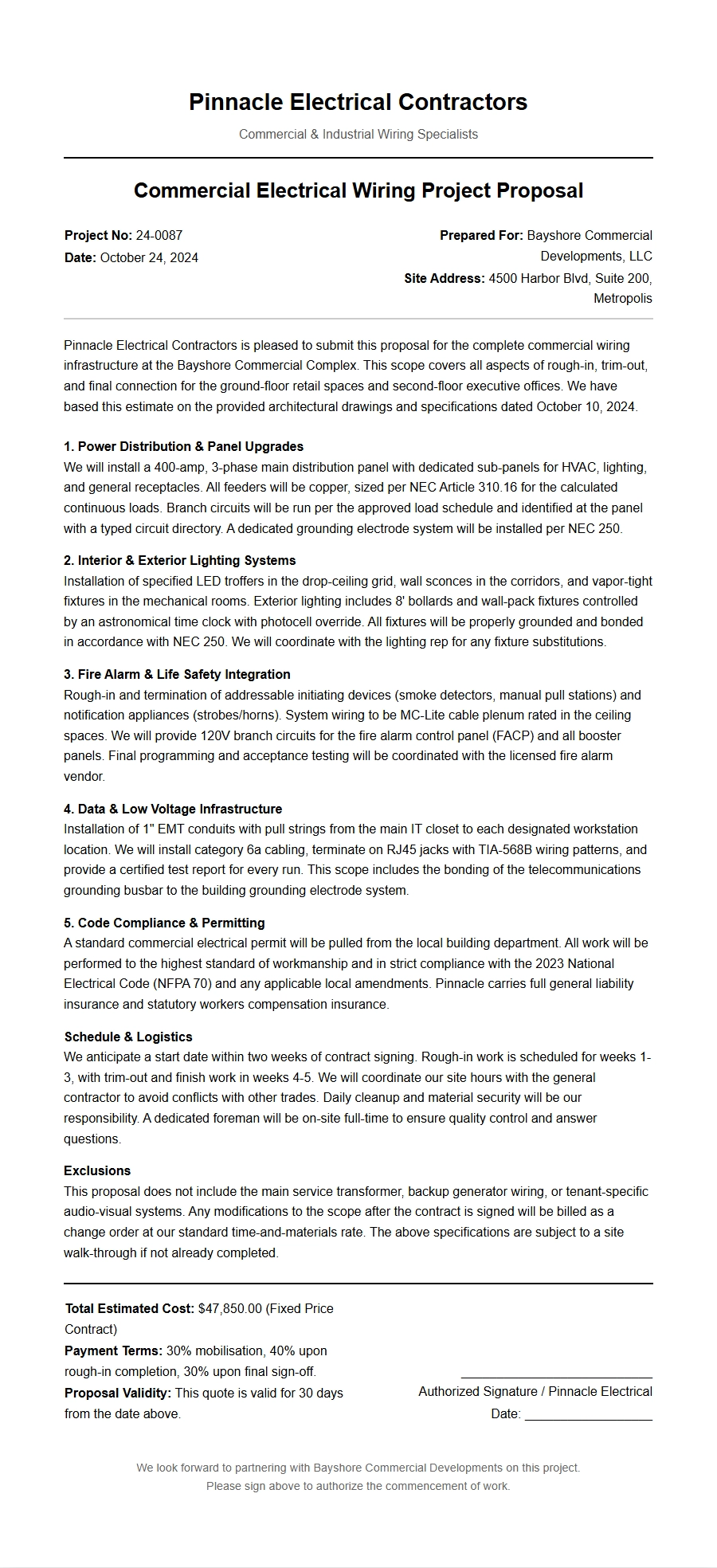 electrician commercial wiring project - Cover Letters
