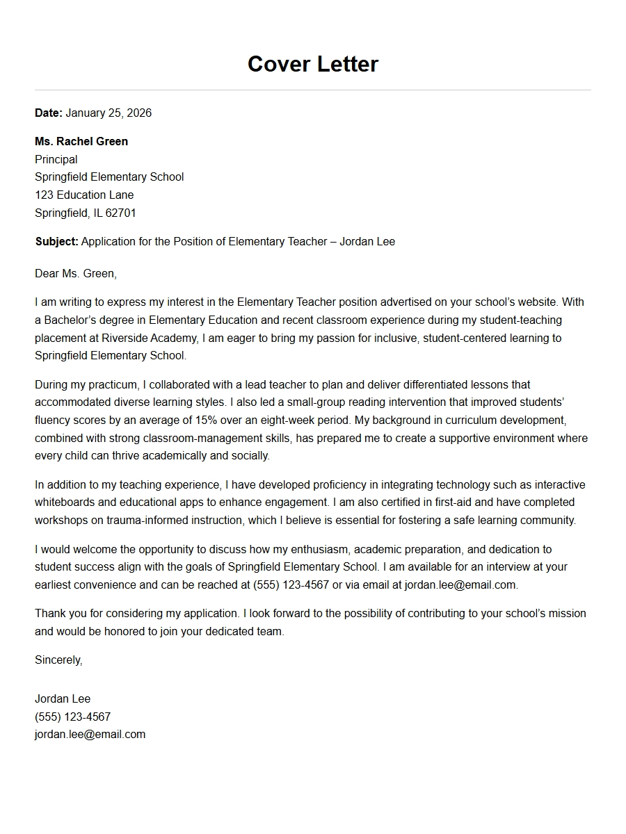 Entry Level Teacher Cover Letter Examples