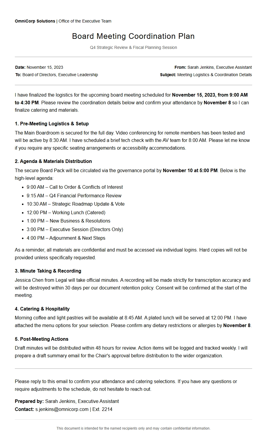 executive assistant board meeting coordination - Cover Letters