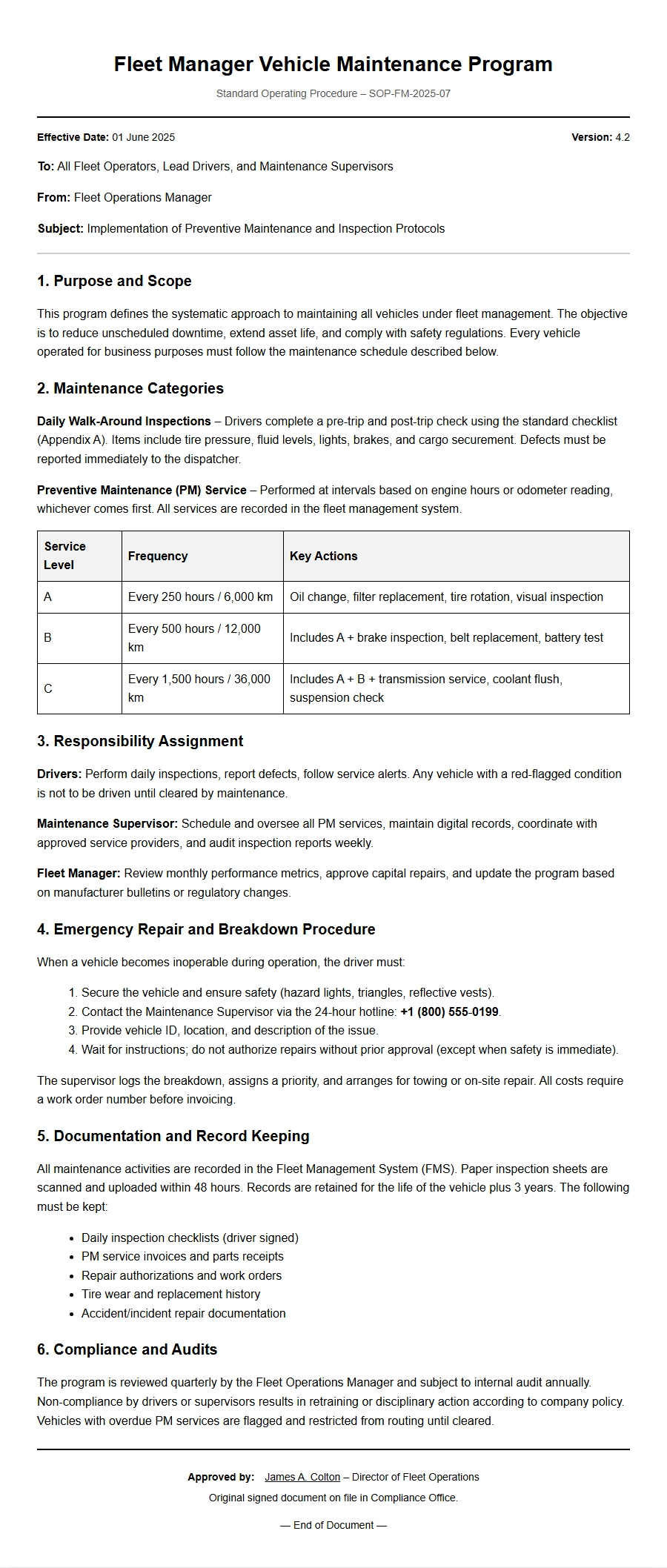 Cover Letter for Fleet Manager Vehicle Maintenance Program