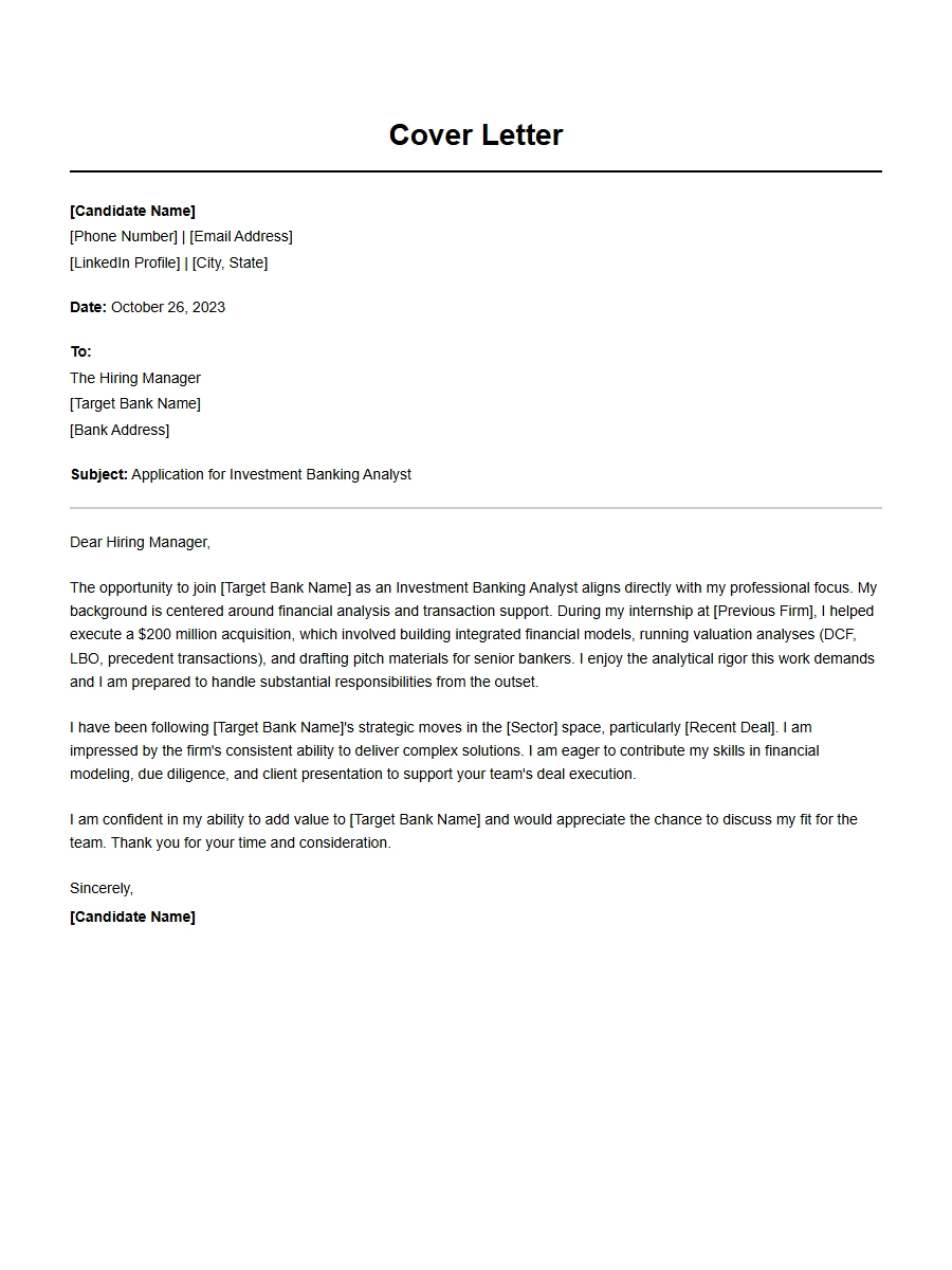 Investment Banking Analyst Cover Letter Tips