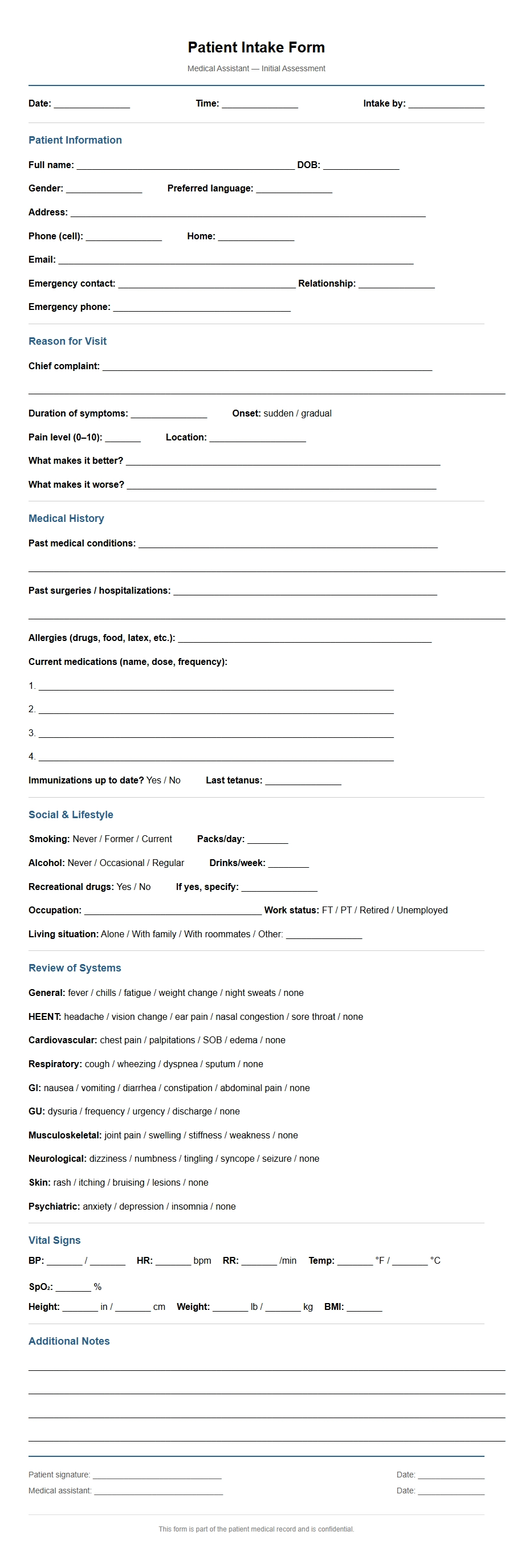 Medical Assistant Patient Intake Cover Letter Example