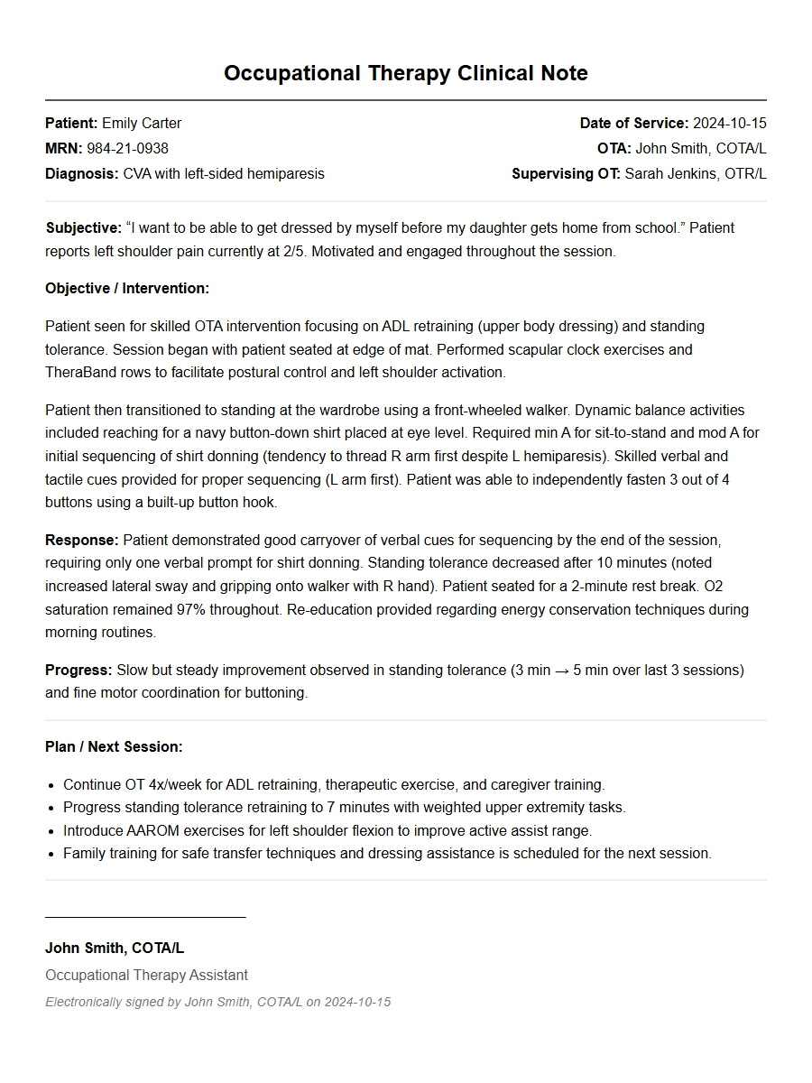Occupational Therapy Assistant Cover Letter Sample