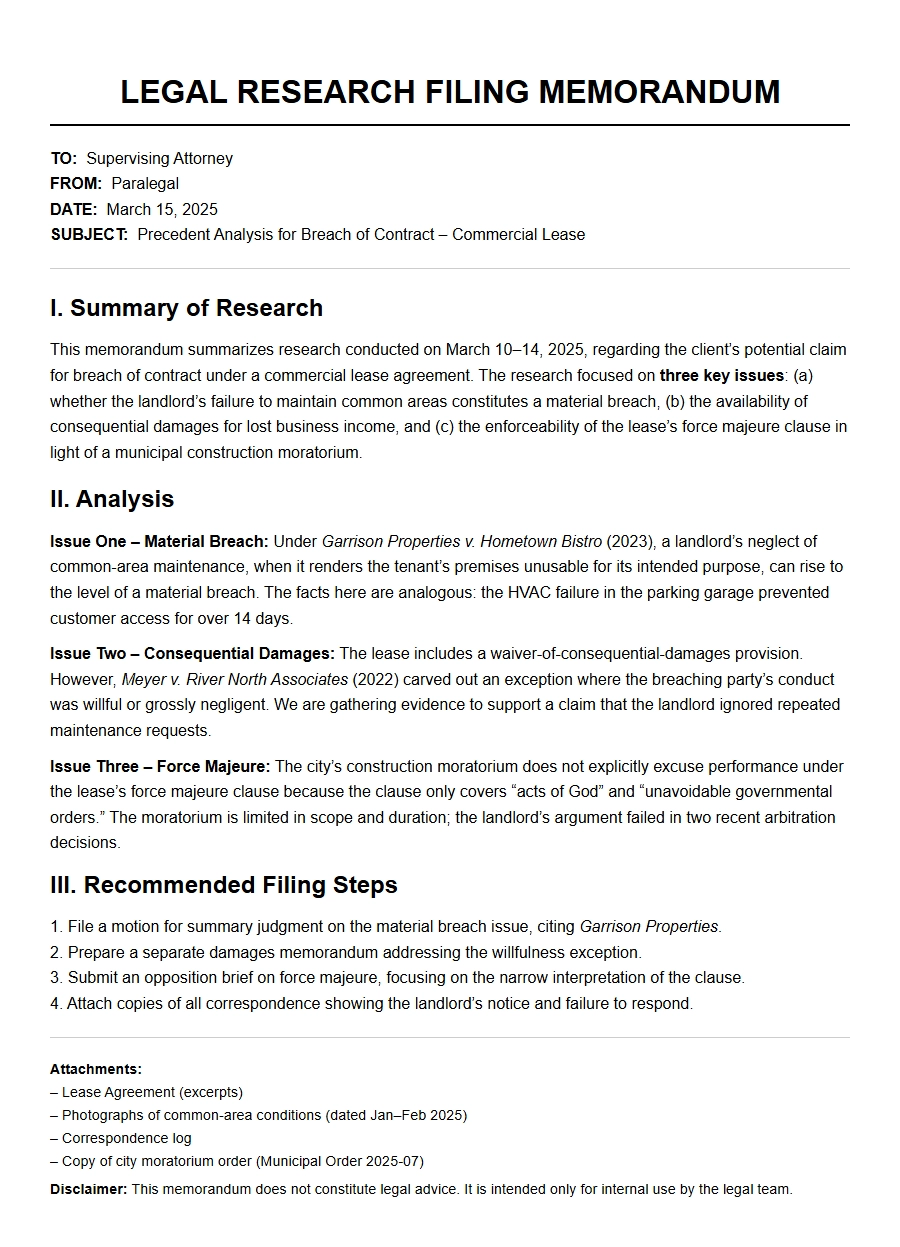 Paralegal Cover Letter for Legal Research and Filing