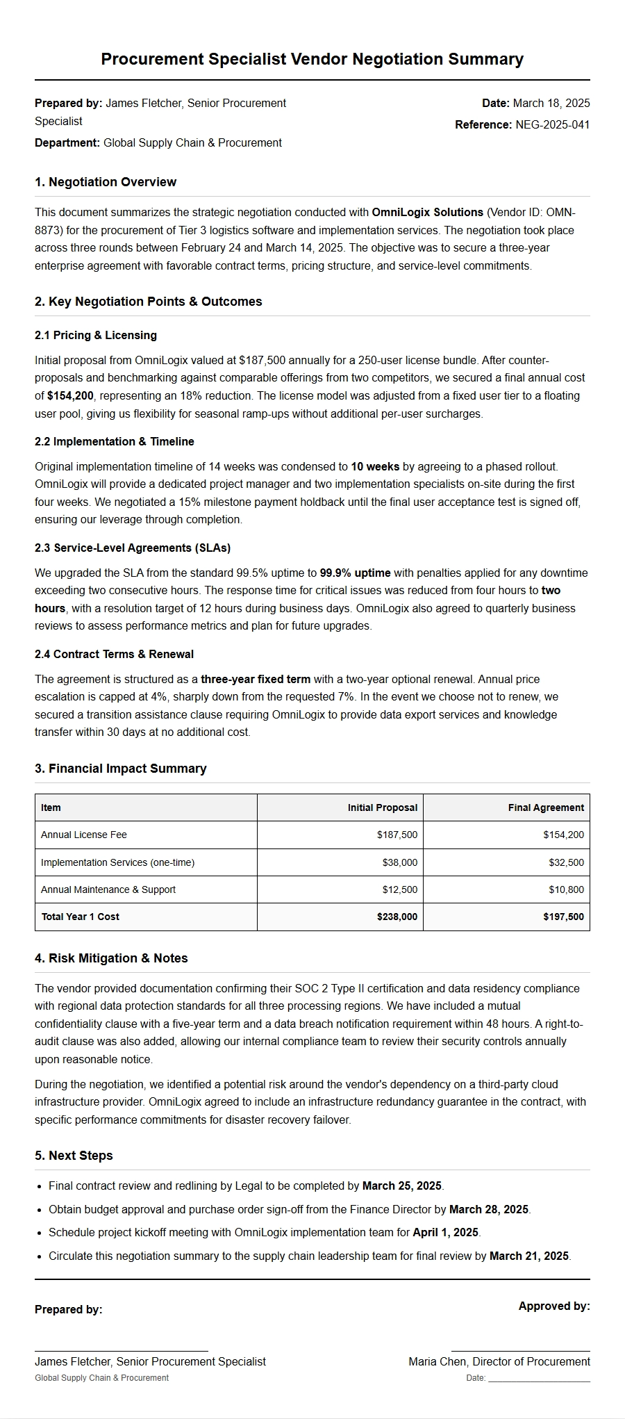 Procurement Specialist Cover Letter: Vendor Negotiation