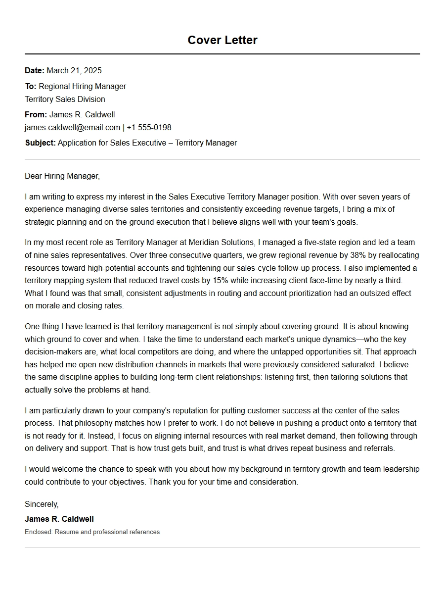 sales executive territory manager cover letter - Cover Letters