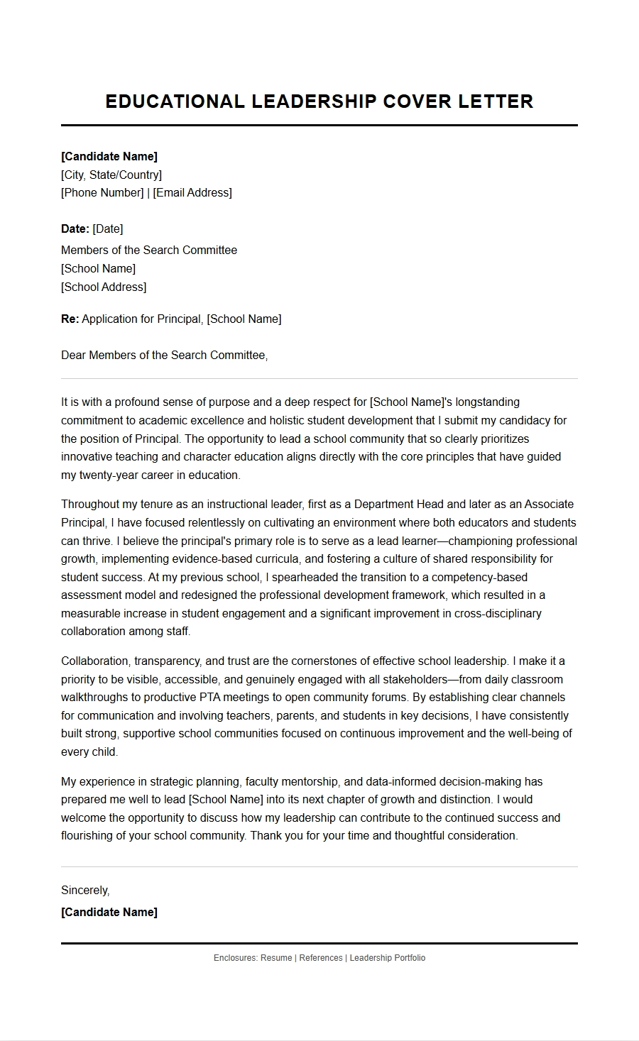 school principal educational leadership cover letter - Cover Letters