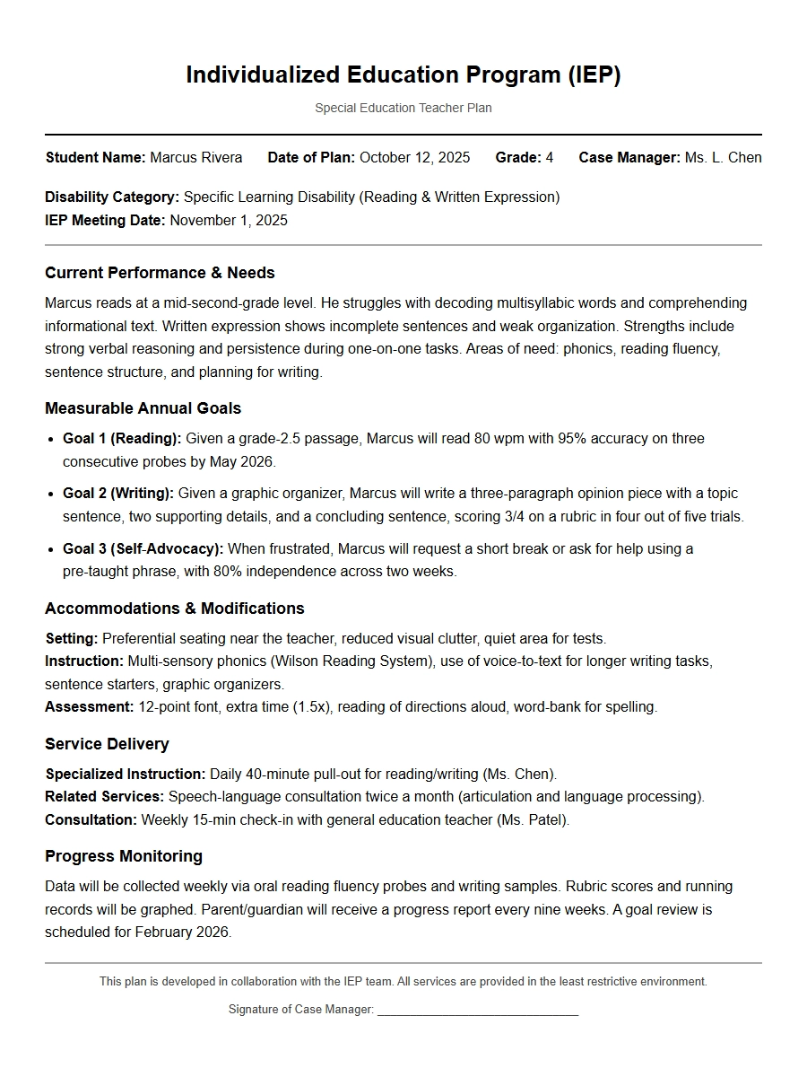 Special Education Teacher Cover Letter: Individualized Plan