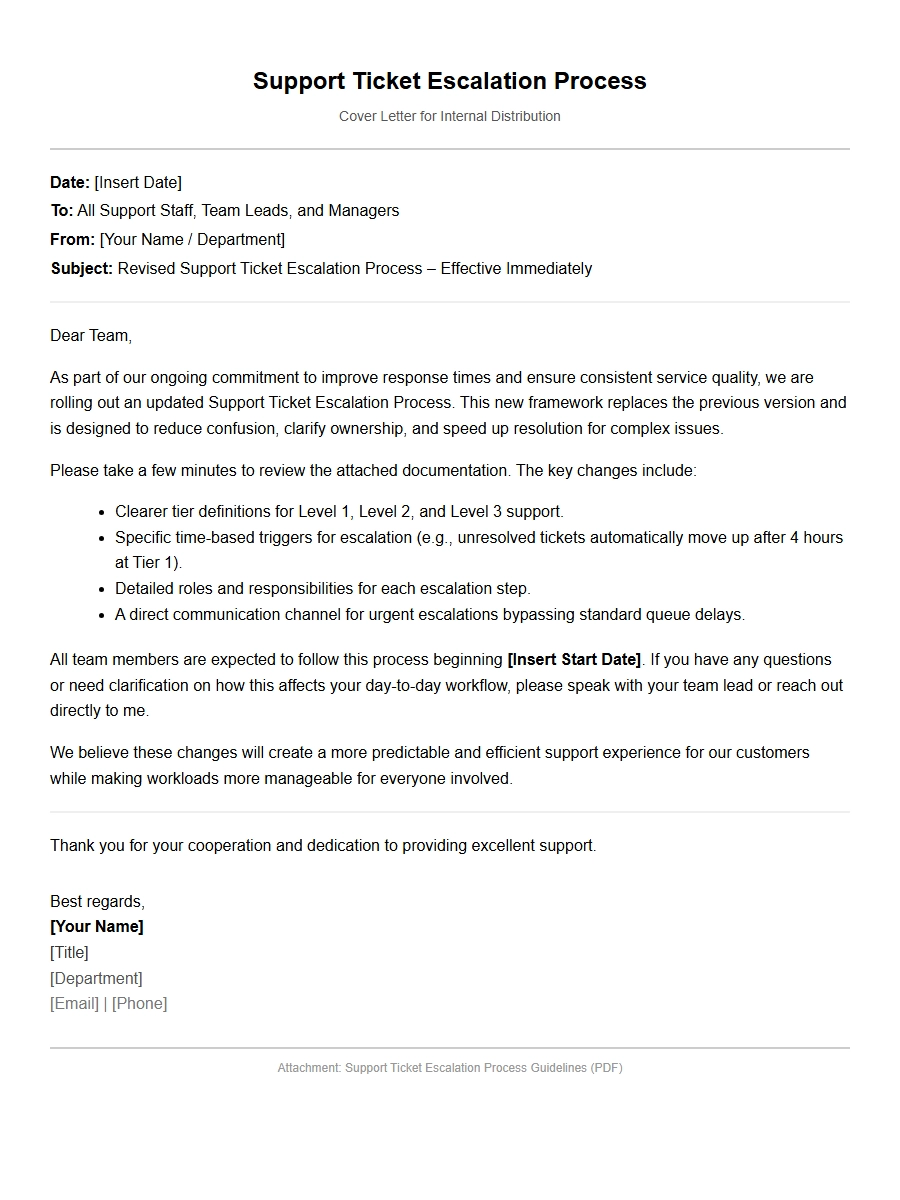 Cover Letter for Support Escalation Process