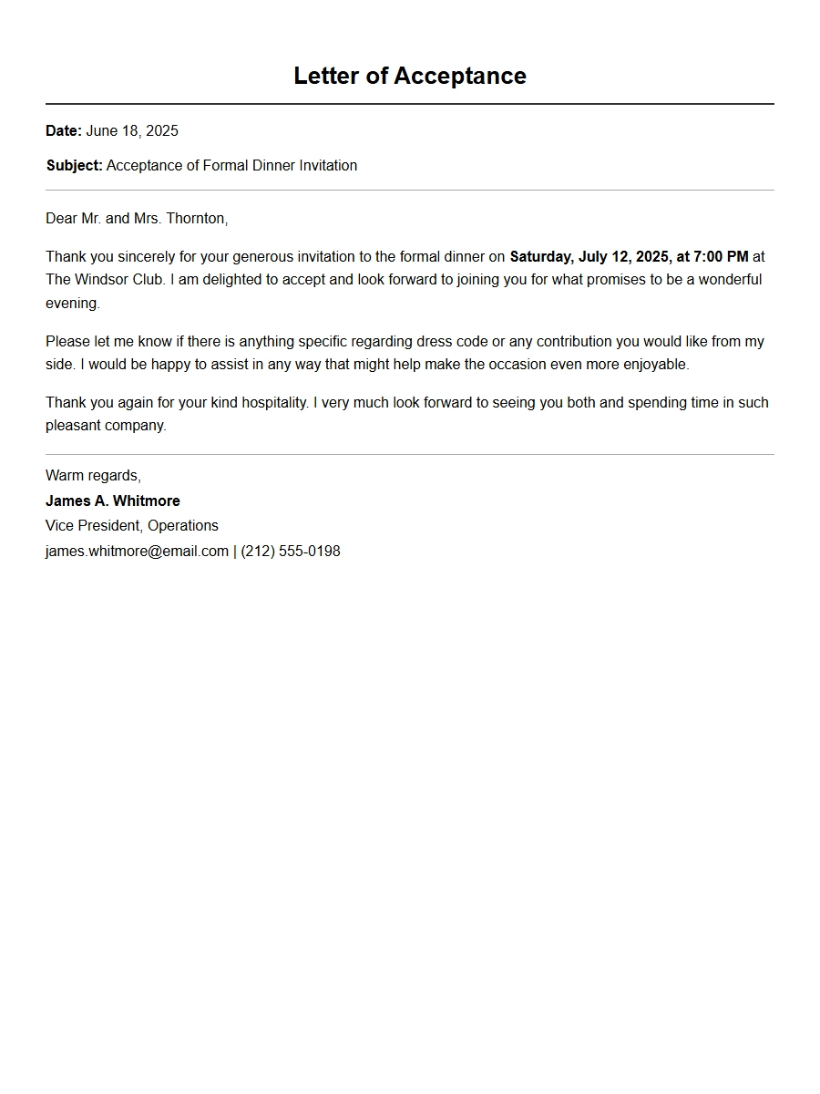 accepting a formal dinner invitation reply wording - Invitation Letters