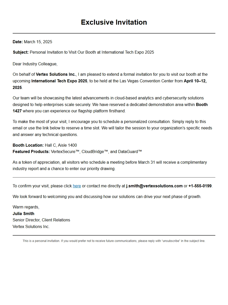Formal Invitation Wording for Trade Show Booths
