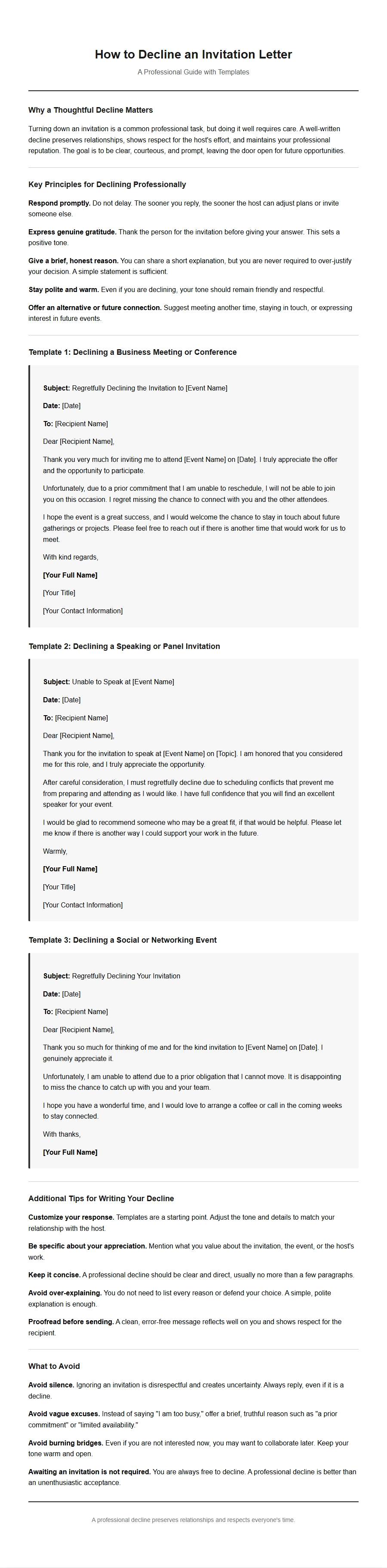 How to Professionally Decline an Invitation Letter