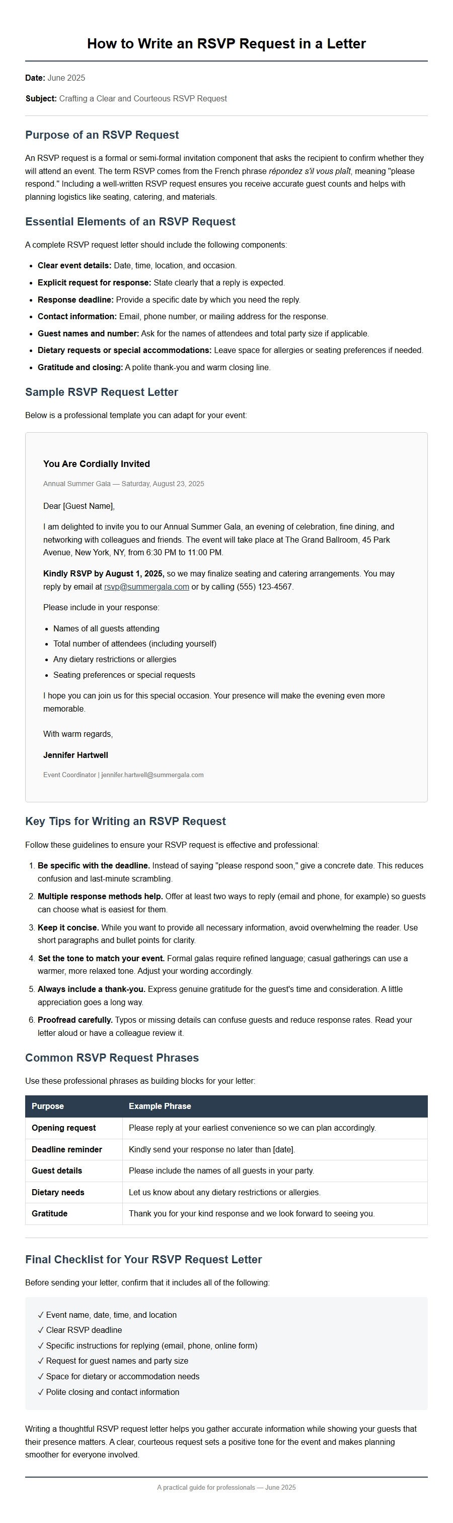 How to Write an RSVP Request Letter