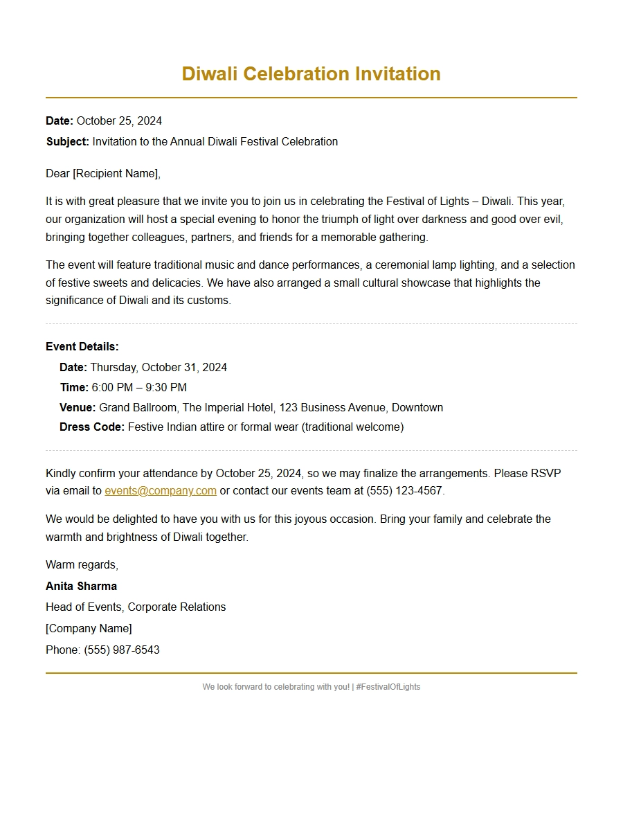 Diwali Festival Celebration Invitation Draft