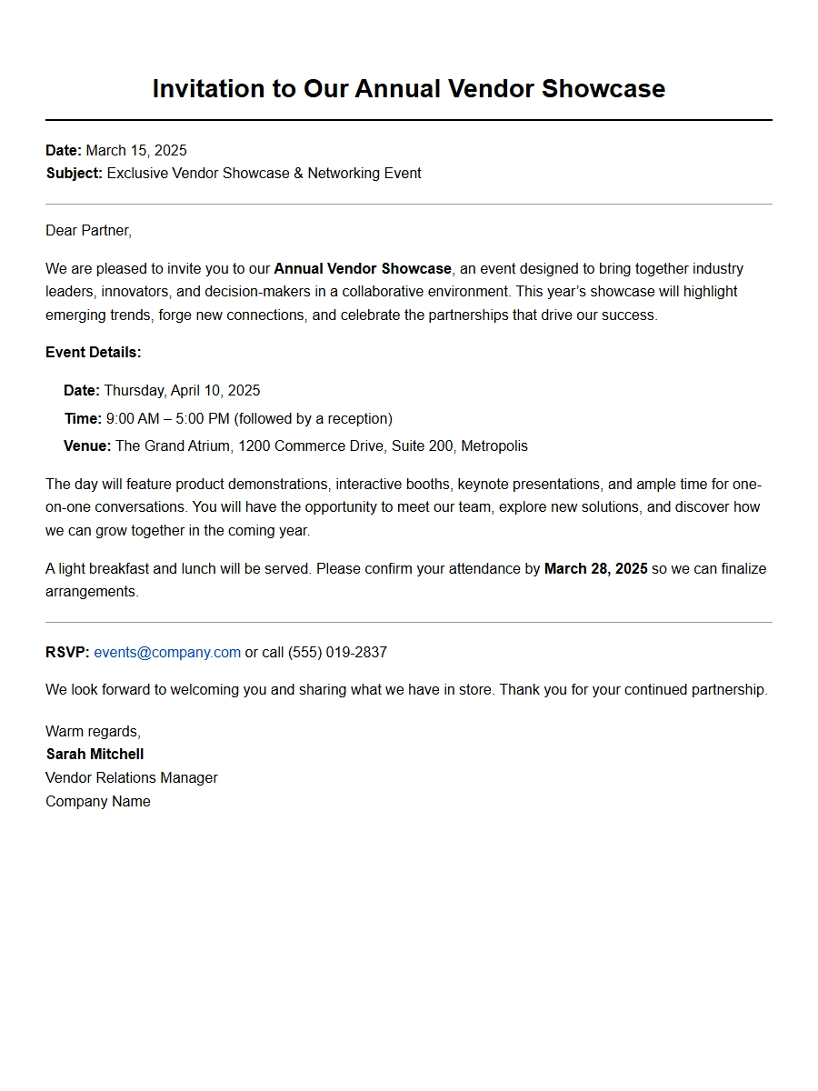 Vendor Showcase Event Invitation Draft