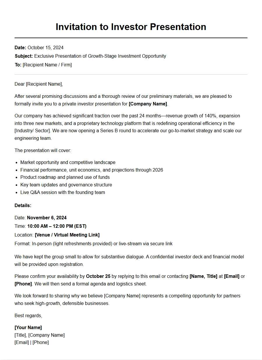 Draft an Investor Presentation Invitation Letter