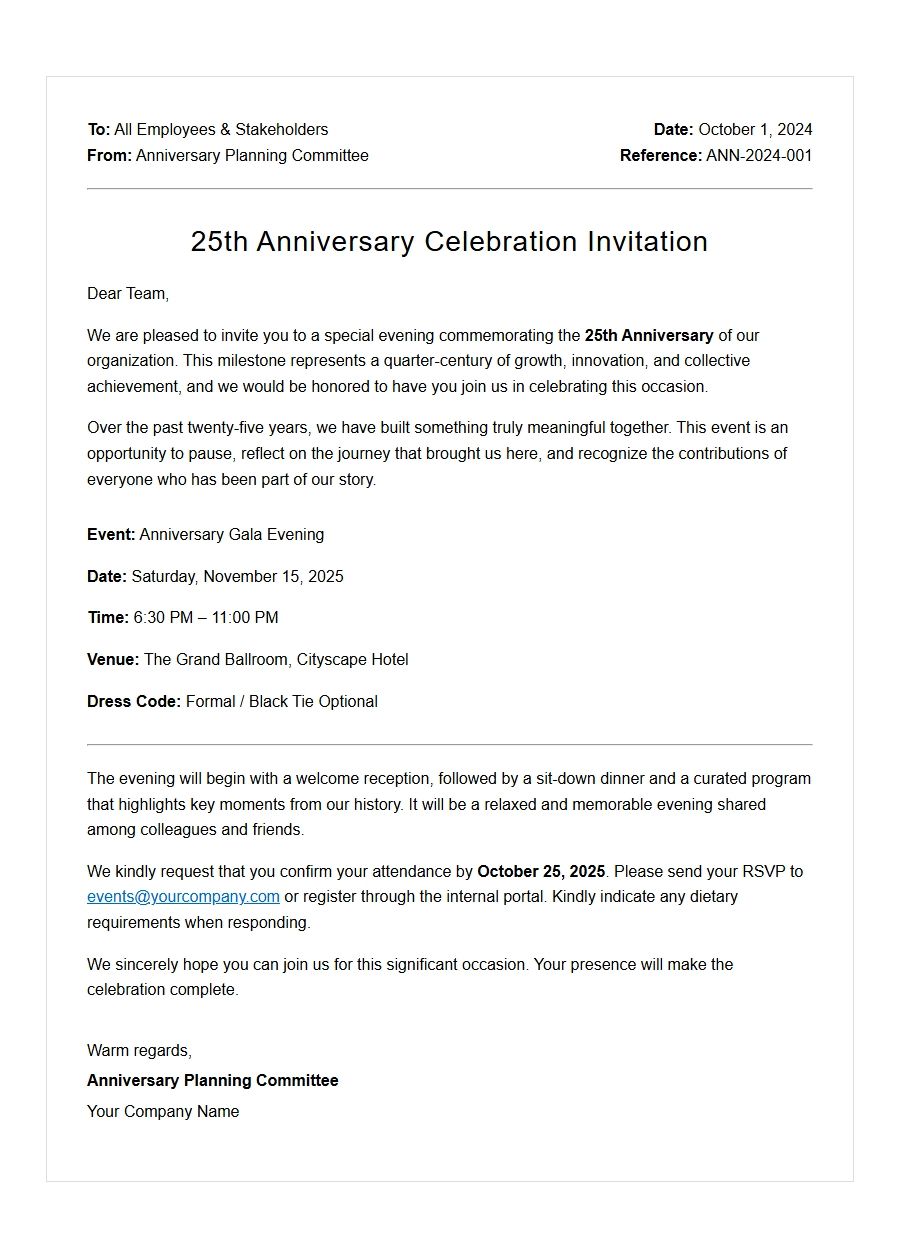Invitation Letter for Anniversary Party