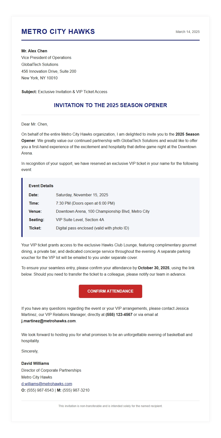 Basketball Game Ticket Invitation Letter