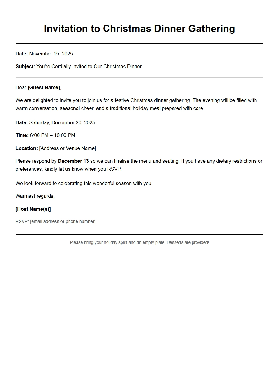 Christmas Dinner Invitation Letter