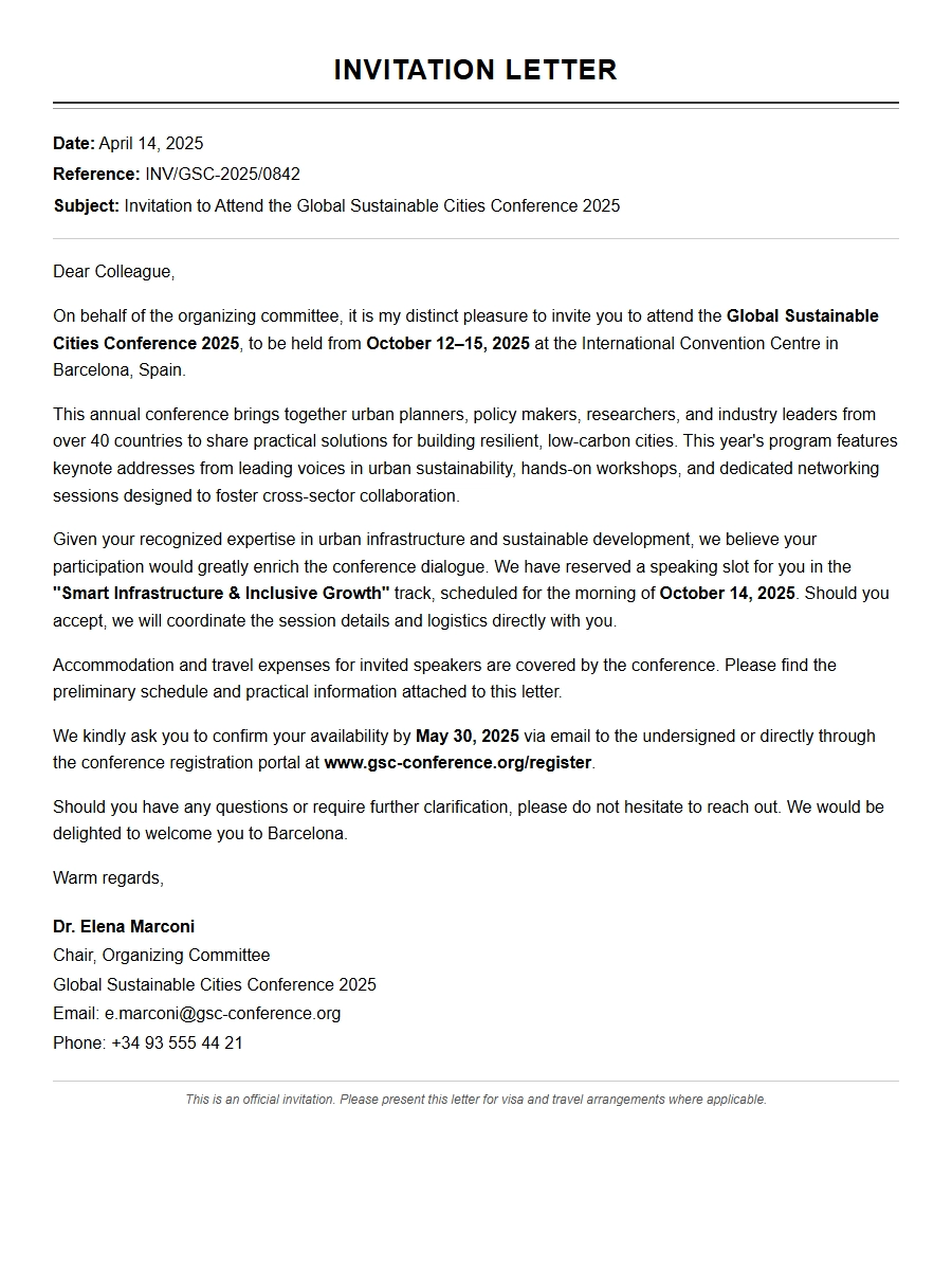 Invitation Letter for Conference Attendance