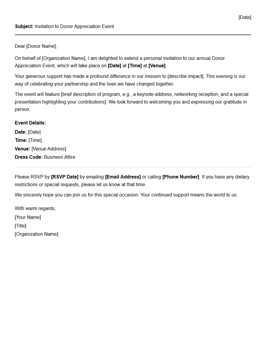 Donor Appreciation Event Invitation Letter