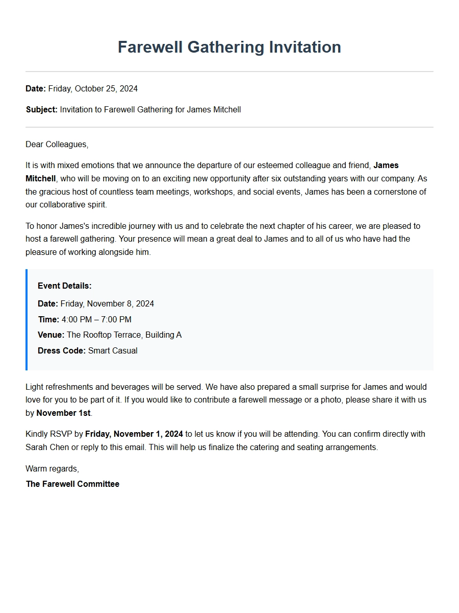 invitation letter for farewell gathering host - Invitation Letters