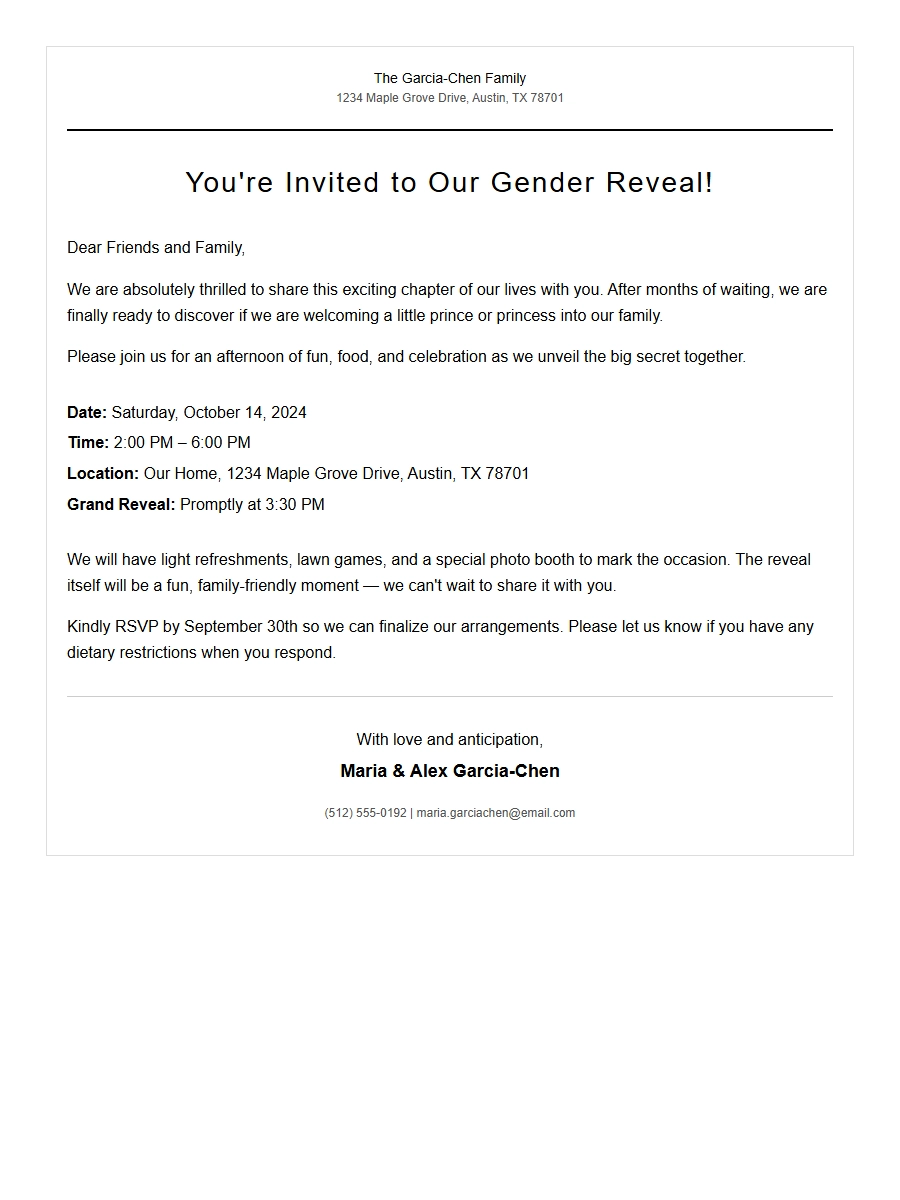 Free Gender Reveal Party Invitation Letter