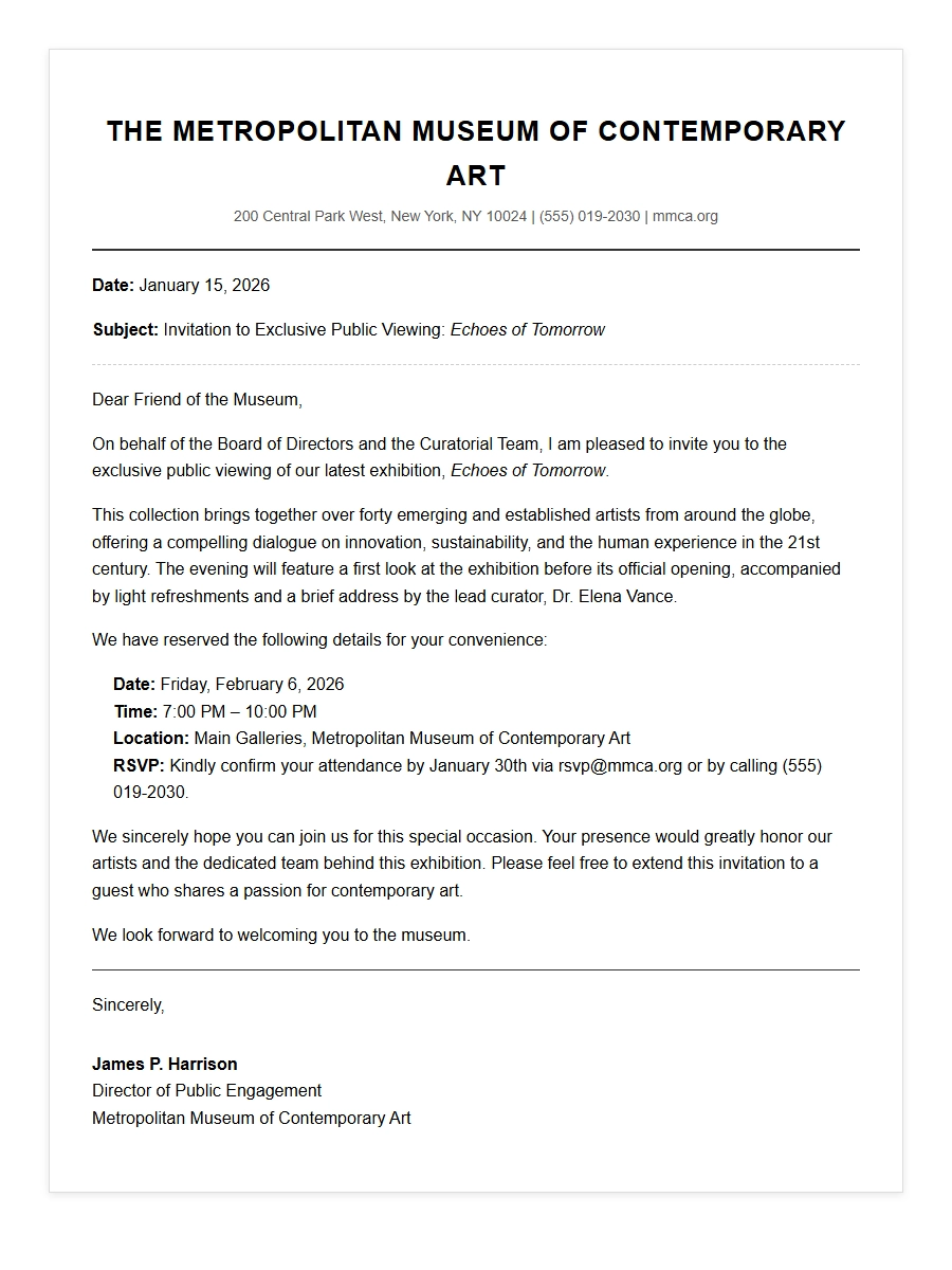 Museum Public Viewing Invitation Letter